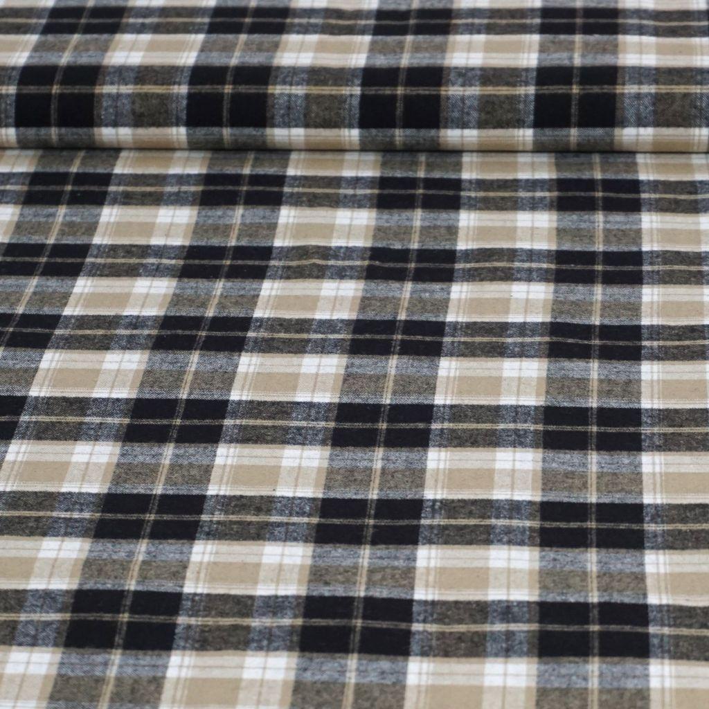Flanell Baumwolle Karo schwarz beige weiß